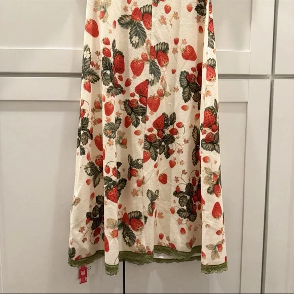 Cider Strawberry Floral Lace Trim Bow Midi Dress Fairy Cottagecore Coquette NEW! - Picture 15 of 16